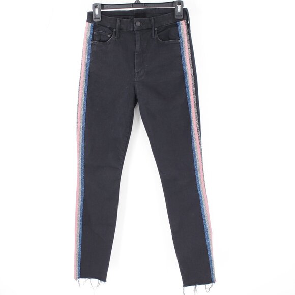 mother jeans Womens 26 high waisted looker ankle fray black cotton metallic side - Picture 1 of 15